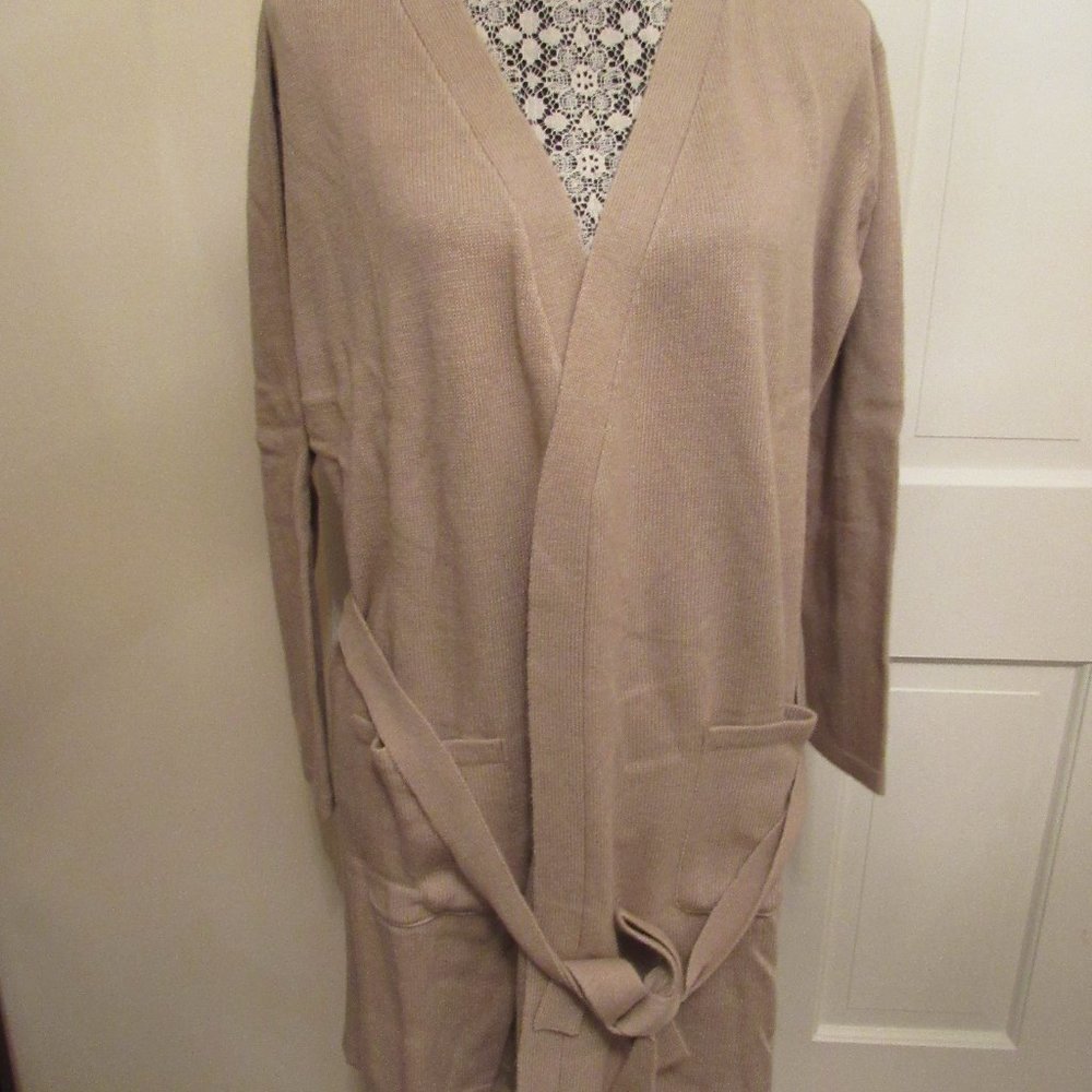 Portolano Cashmere Blend Woman’s Belted Short Robe – Incense (Camel) – Large